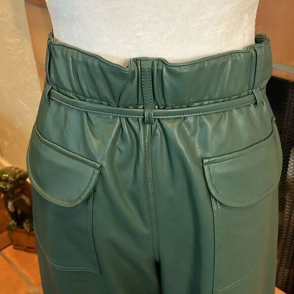Pilcro for Anthropologie Dark Green Faux Leather Soft Parachute Pants, LP! - Picture 7 of 10